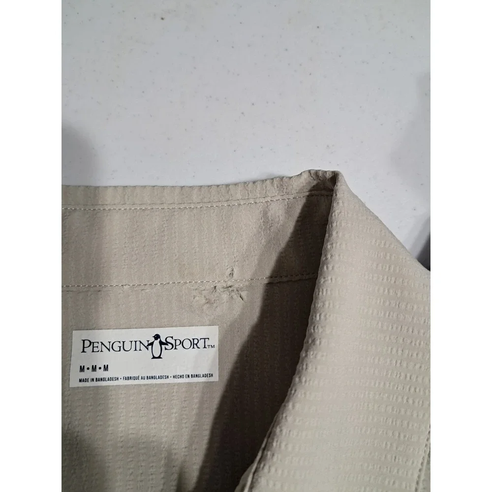 Mens Penguin Sport Agate Gray Short‎ Sleeve Shirt. NWT. Size Med. Small Hole... - Picture 10 of 11